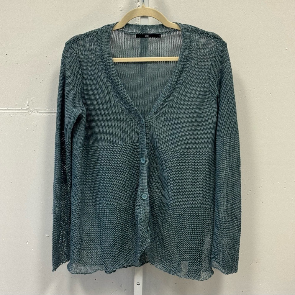 Jarbo Linen Knit Sweater Button Cardigan Oversized Relaxed Fit Blue Gray XS/S